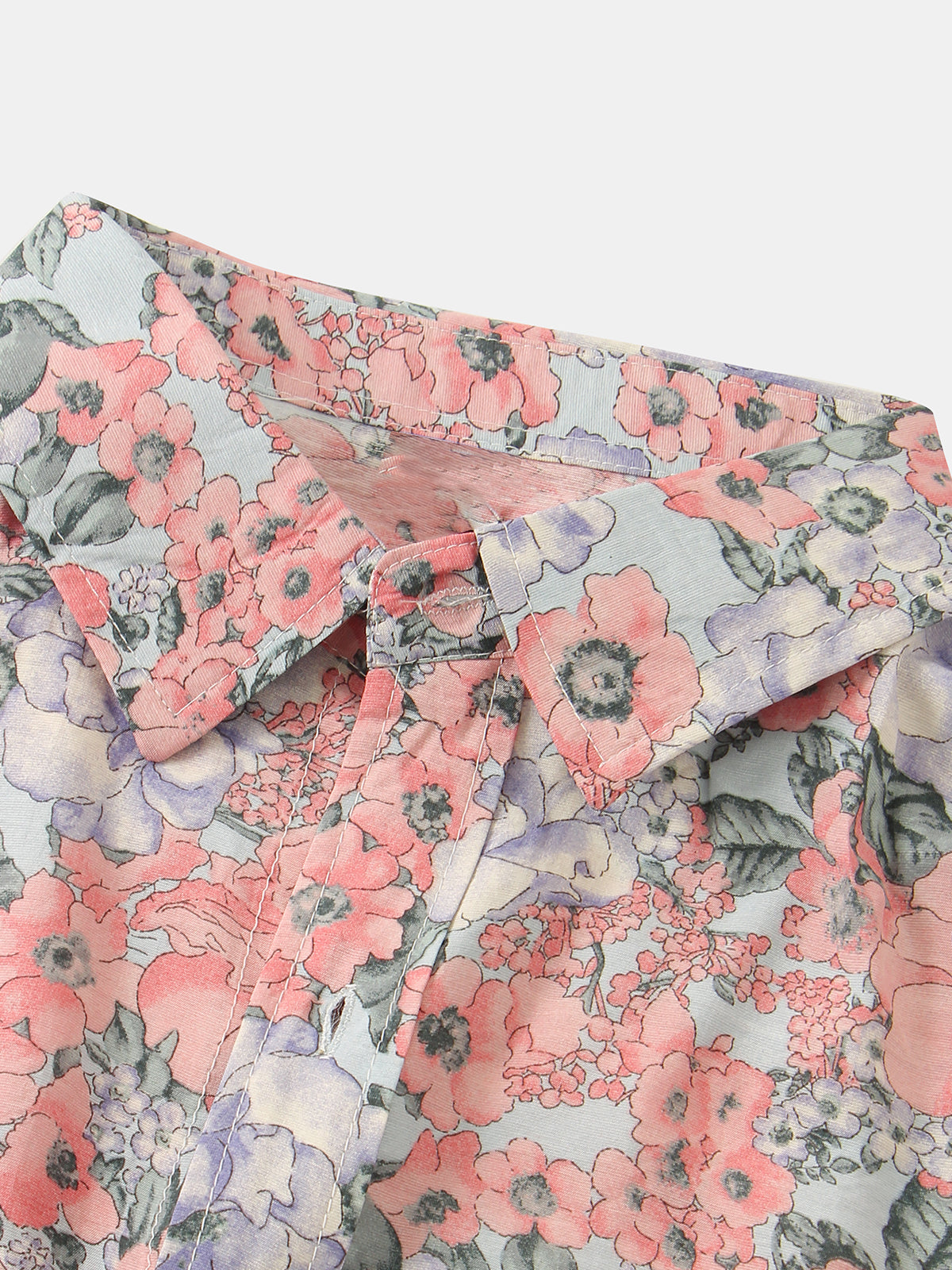 Men's Vintage Floral Print Summer Casual Pink Short Sleeve Shirt