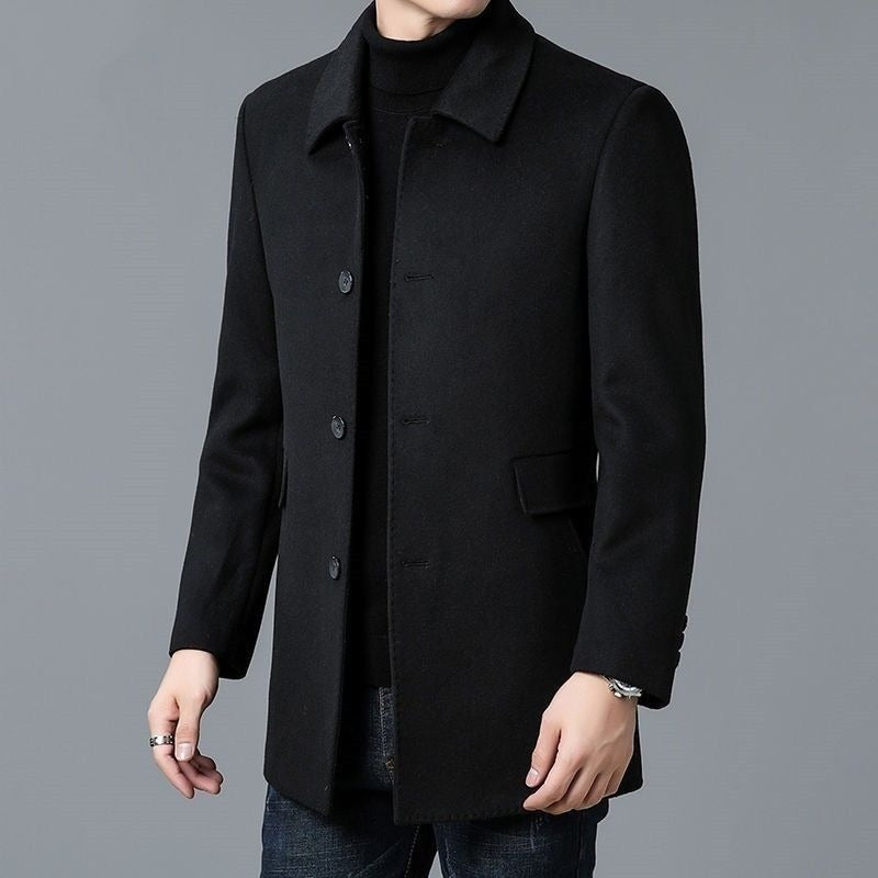 Men's mid-length thick double-faced trench coat
