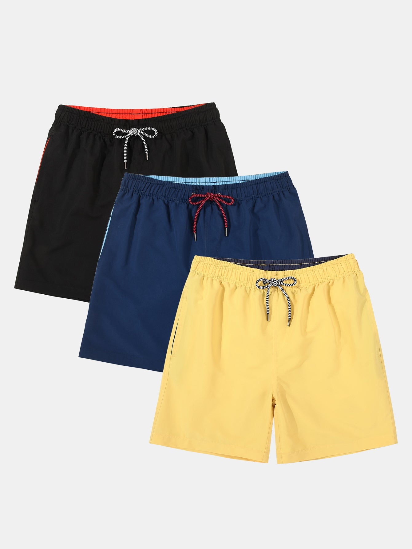 3 Pieces Contrast Waistband Swim Shorts