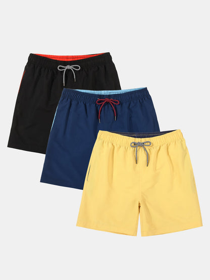 3 Pieces Contrast Waistband Swim Shorts