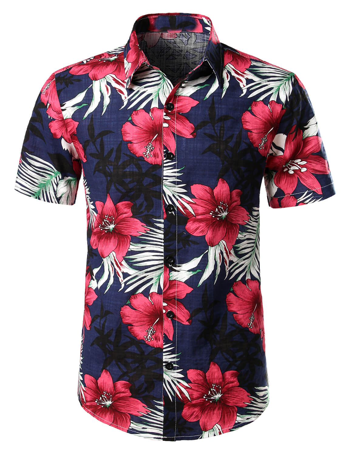 Men's Flower Tropical Hawaii Cotton Short Sleeve Shirt