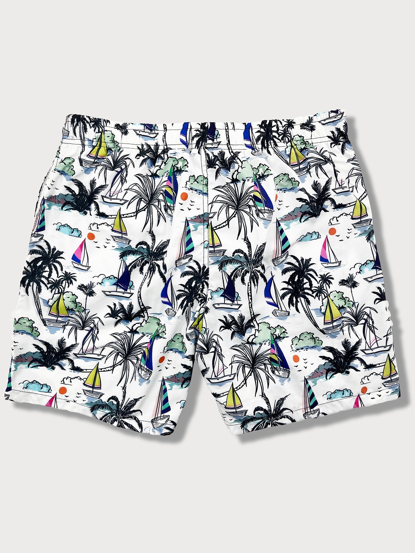 Palm Tree Sailboat Print Swim Shorts
