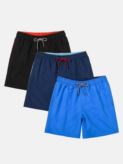 3 Pieces Contrast Waistband Swim Shorts