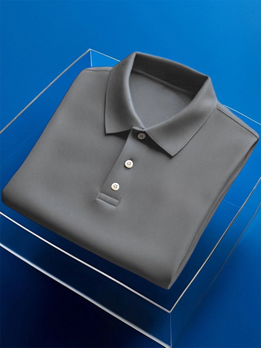 Men's Business Casual Embroidery Button Short Sleeve Polo Shirt