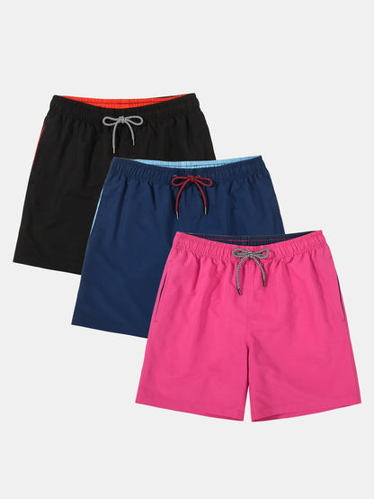 3 Pieces Contrast Waistband Swim Shorts