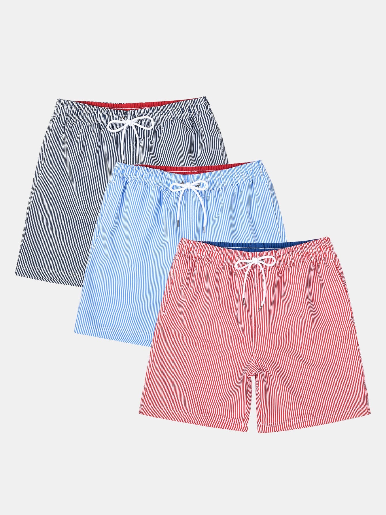 3 Pieces Vertical Striped Drawstring Swim Shorts