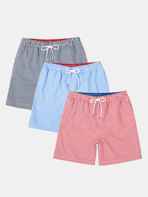 3 Pieces Vertical Striped Drawstring Swim Shorts
