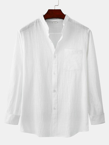 Long Sleeved Textured Stand Collar Shirt
