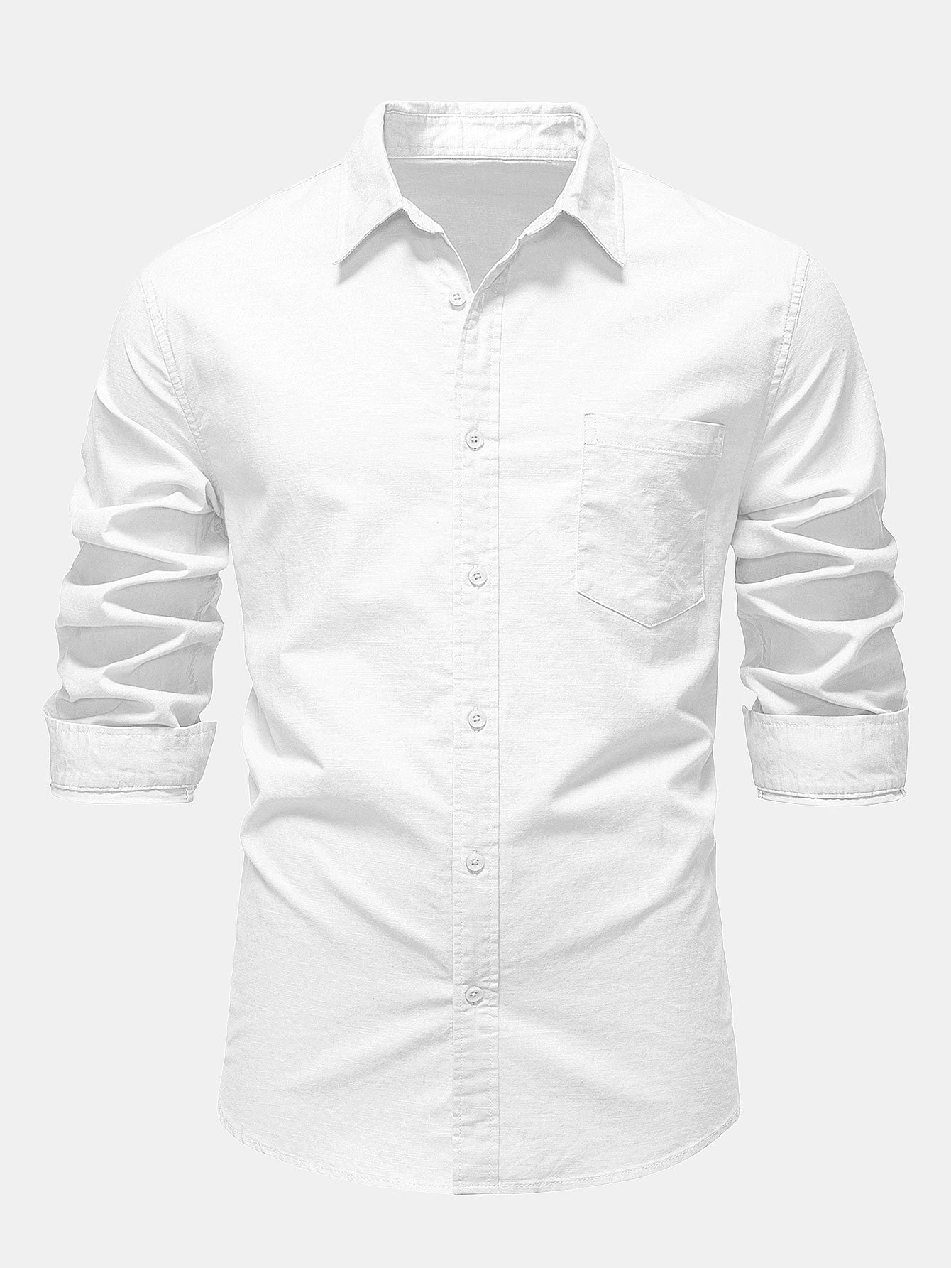 Long Sleeve Linen Cotton Blend Shirt With Pocket
