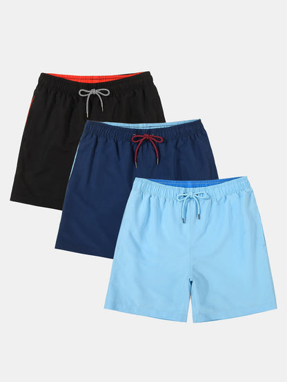 3 Pieces Contrast Waistband Swim Shorts