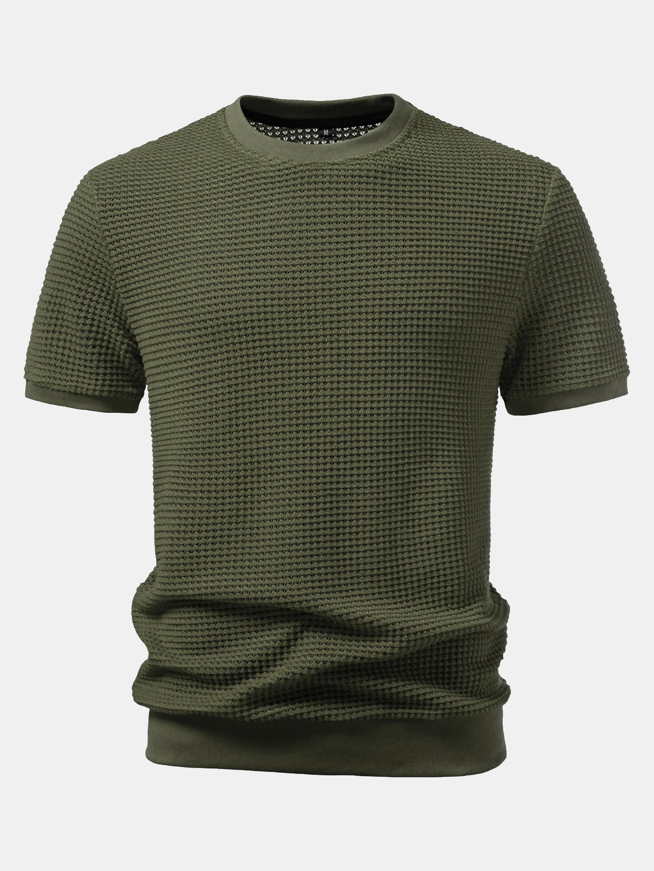 Short-Sleeve Waffle Ribbed Hem T-Shirt