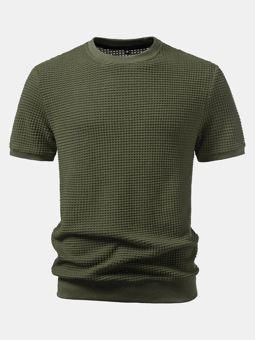 Short-Sleeve Waffle Ribbed Hem T-Shirt