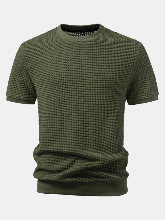 Short-Sleeve Waffle Ribbed Hem T-Shirt