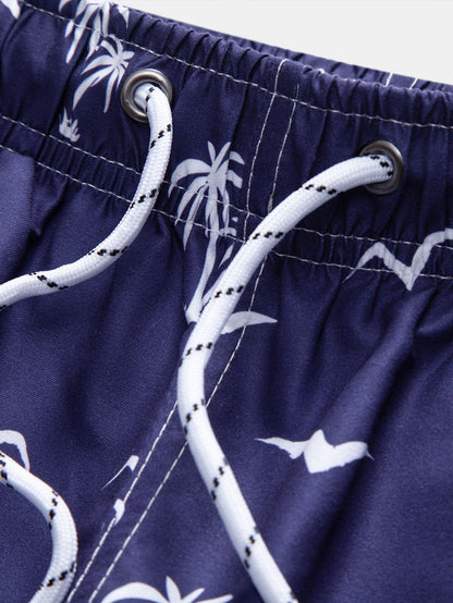 Palm Tree Seagull Print Swim Shorts