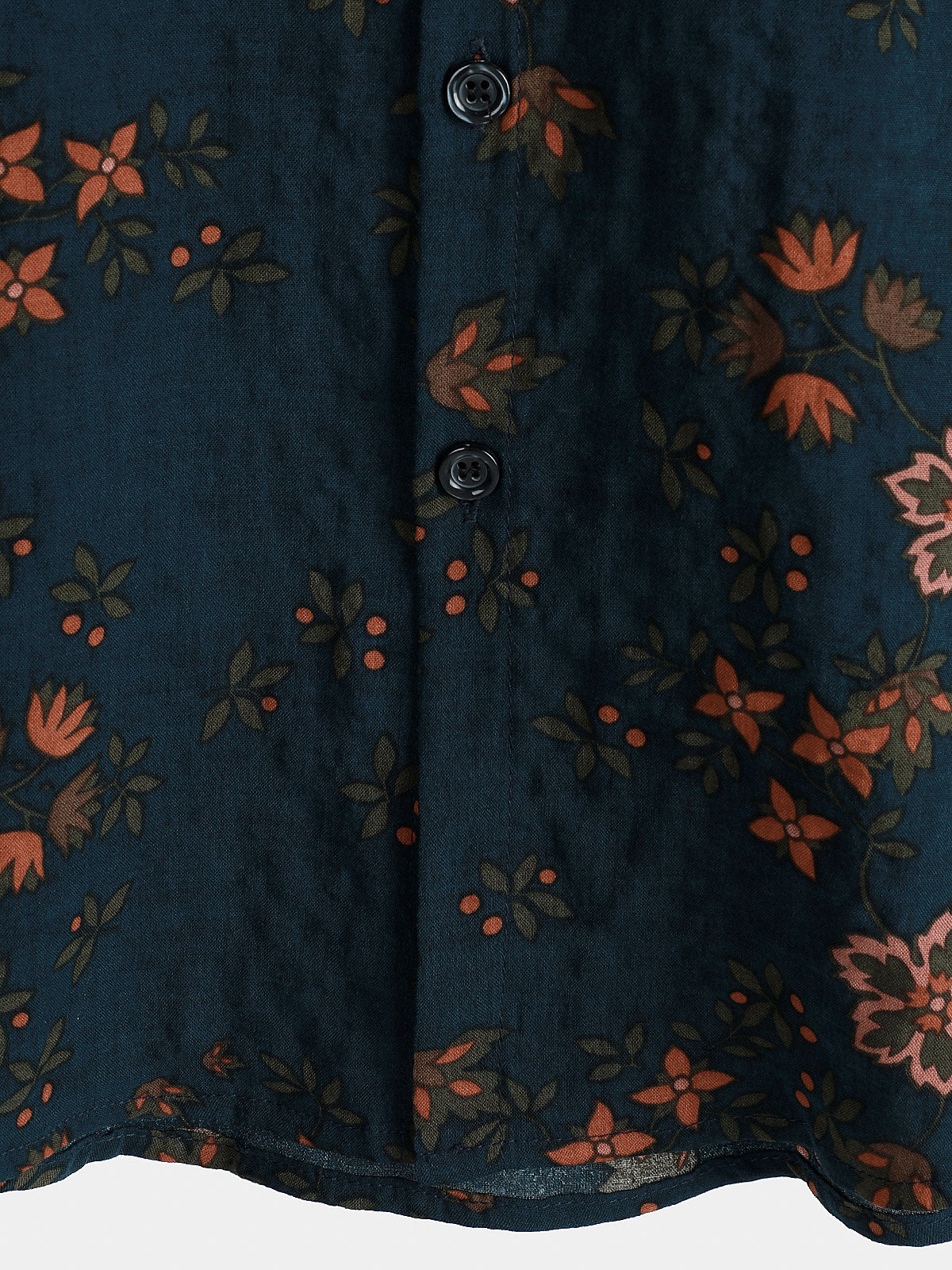 Men's Summer Floral Navy Blue Button Up Short Sleeve Cotton Shirt