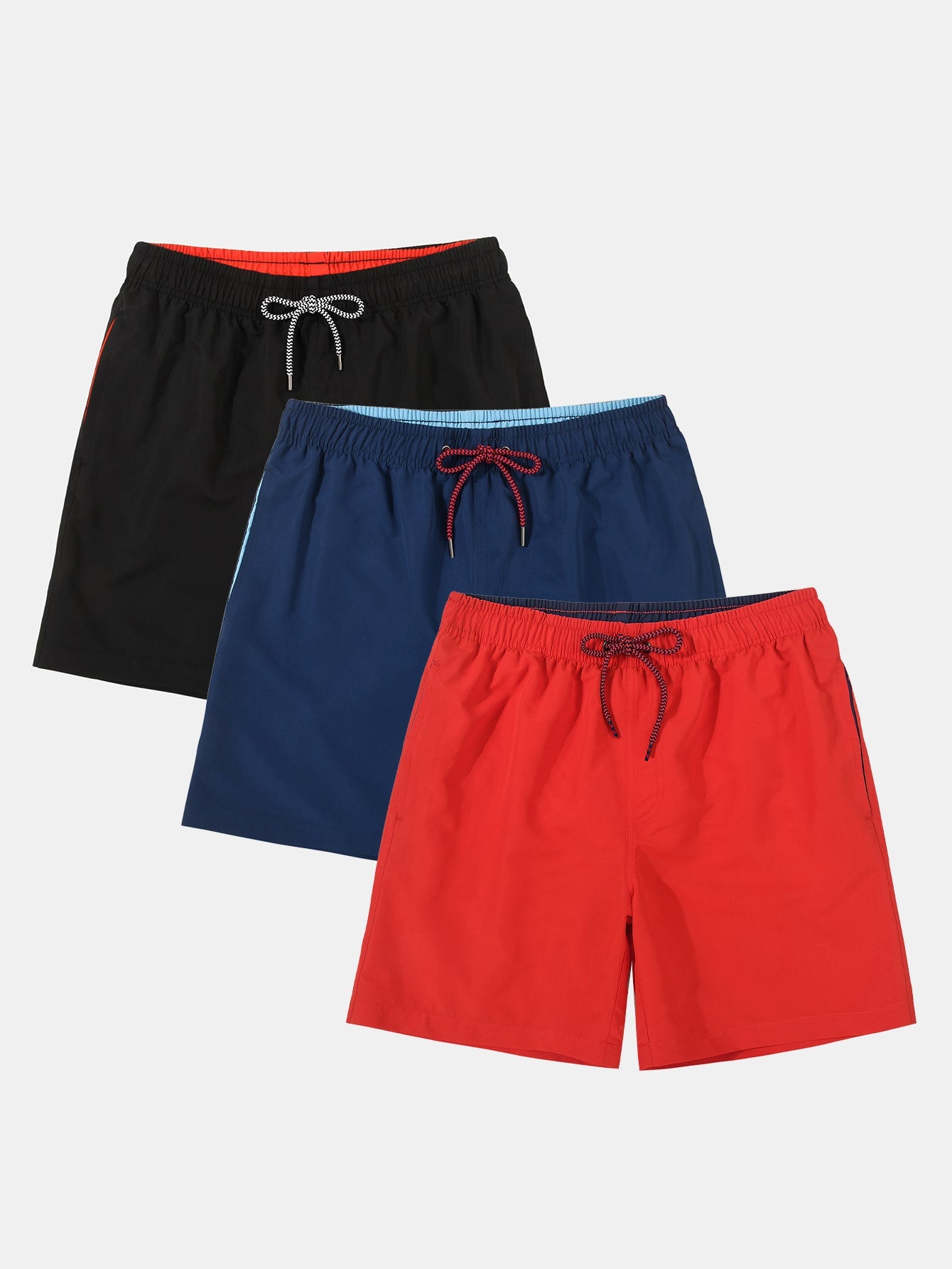 3 Pieces Contrast Waistband Swim Shorts
