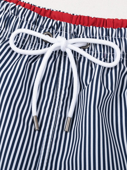 Vertical Striped Drawstring Swim Shorts