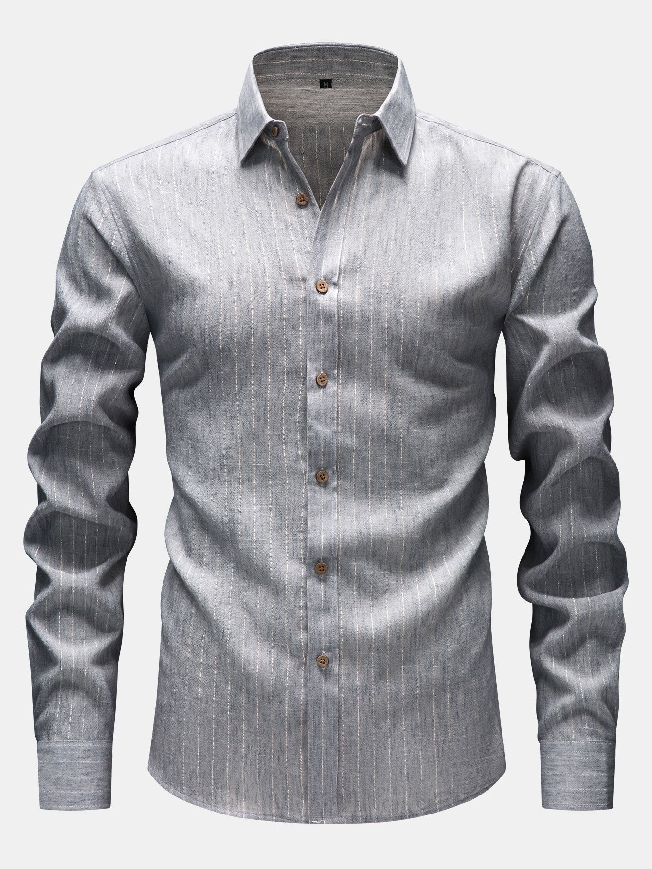 Long Sleeve Stripe Linen Look Button Up Shirt
