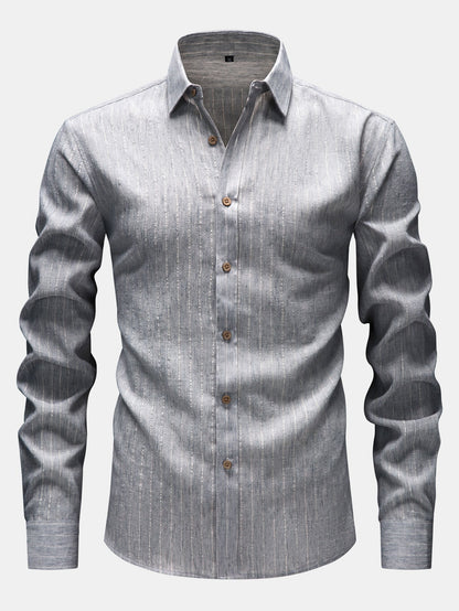 Long Sleeve Stripe Linen Look Button Up Shirt