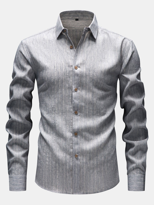 Long Sleeve Stripe Linen Look Button Up Shirt