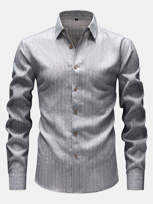 Long Sleeve Stripe Linen Look Button Up Shirt