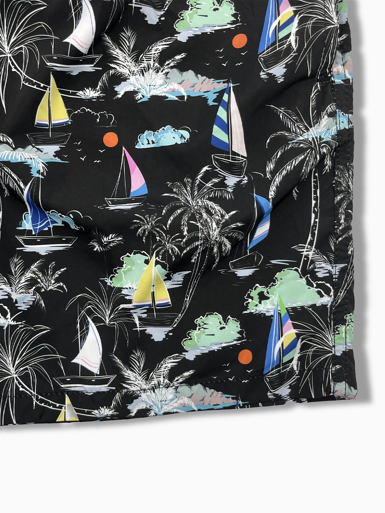 Palm Tree Sailboat Print Swim Shorts