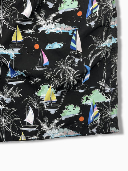 Palm Tree Sailboat Print Swim Shorts