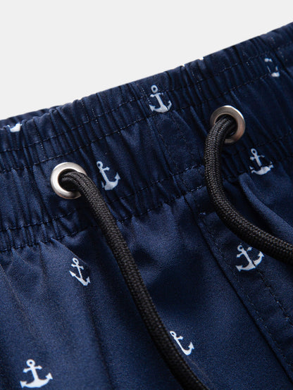 Anchor Print Drawstring Swim Shorts