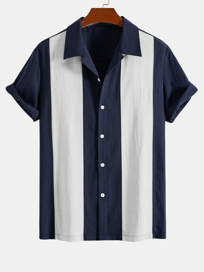 Linen Look Patchwork Bowling Shirt