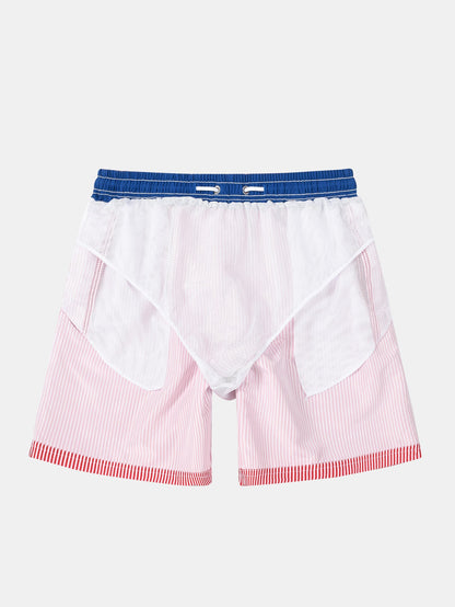 3 Pieces Vertical Striped Drawstring Swim Shorts