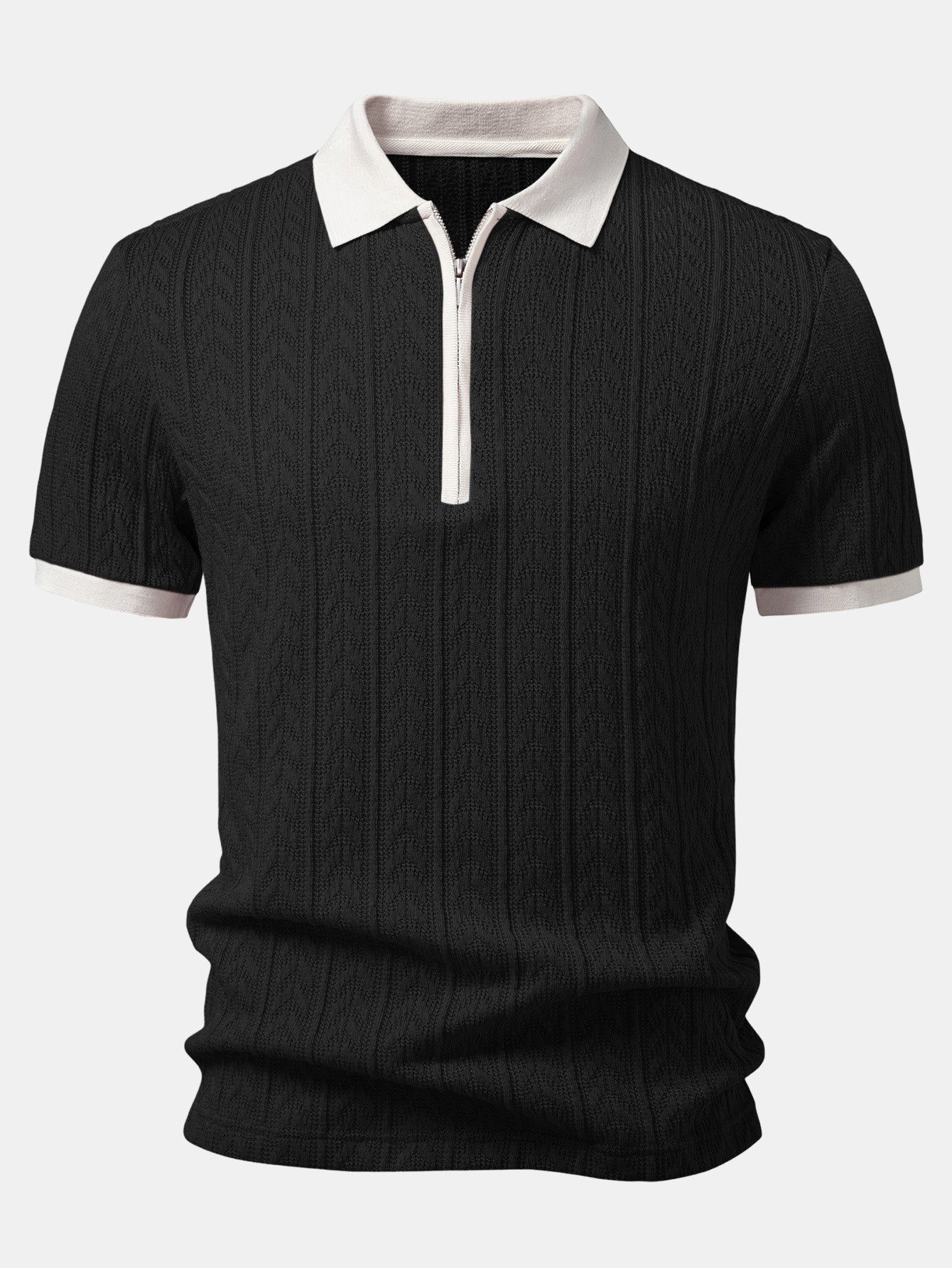 Wheat Ear Jacquard Zipper Knit Polo