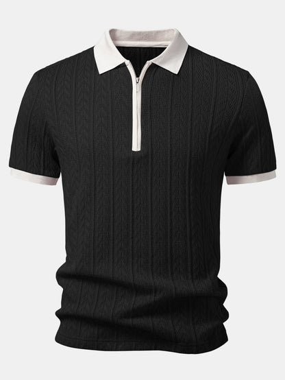Wheat Ear Jacquard Zipper Knit Polo