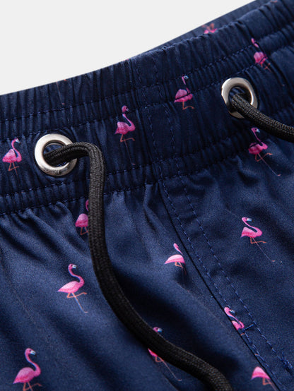 Flamingo Print Drawstring Swim Shorts