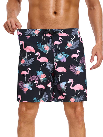 2 In 1 Tropical Flamingo Print Swim Shorts
