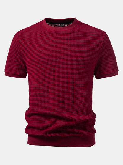 Short-Sleeve Waffle Ribbed Hem T-Shirt