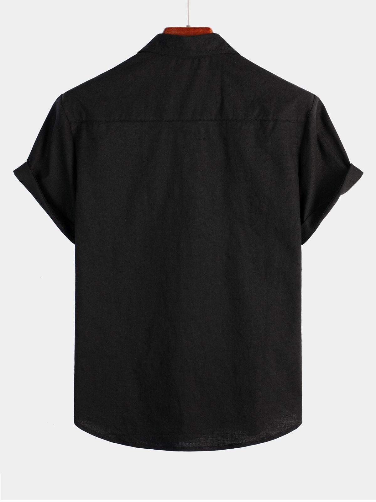 Men's Solid Color Linen Cotton Pocket Casual Short Sleeve Shirt