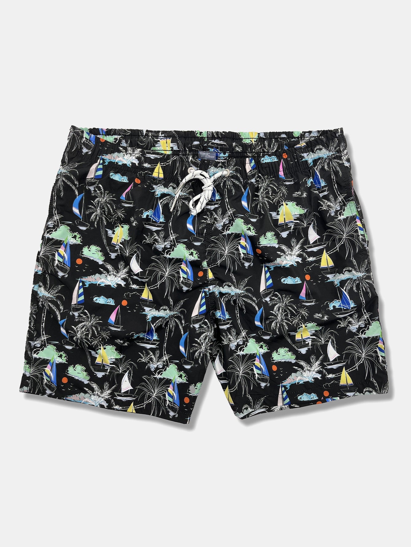 Palm Tree Sailboat Print Swim Shorts