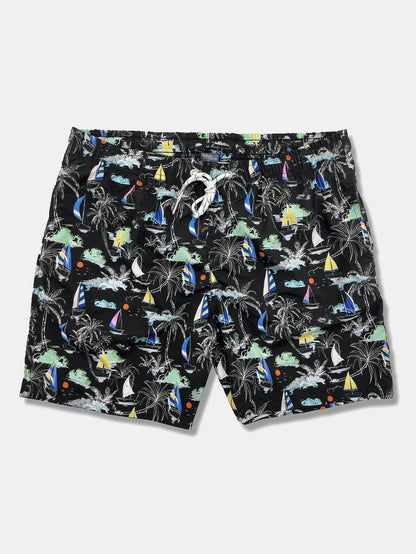 Palm Tree Sailboat Print Swim Shorts