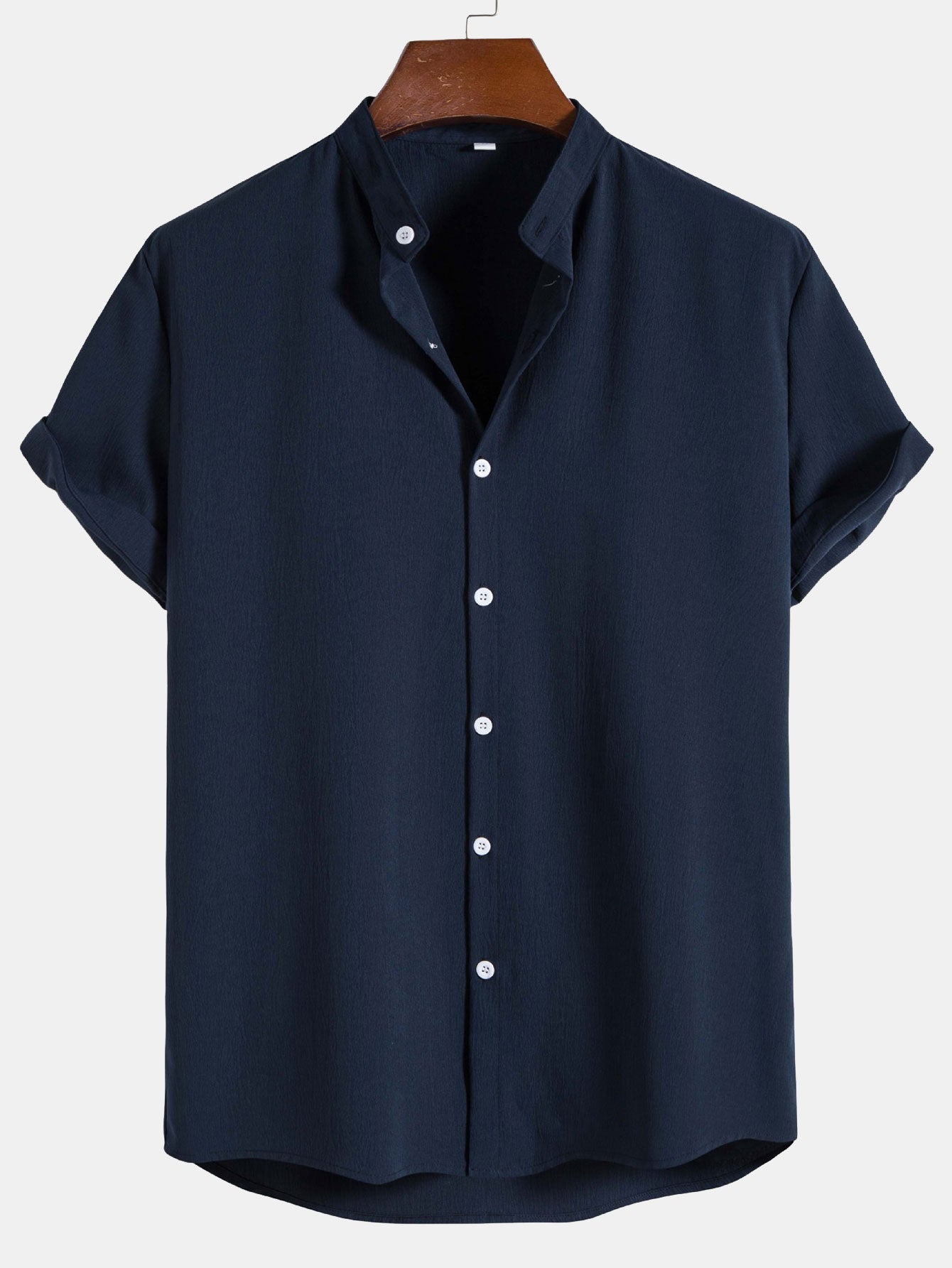 Crinkled Texture Stand Collar Shirt