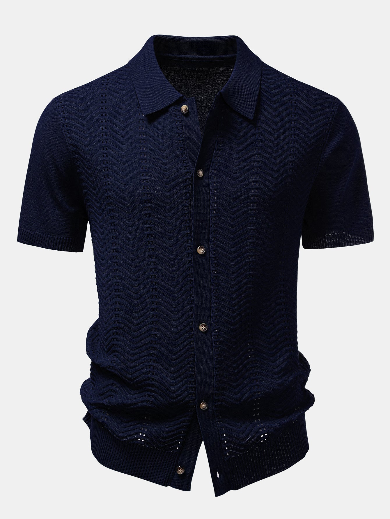 Textured Jacquard Button Up Knit Shirt