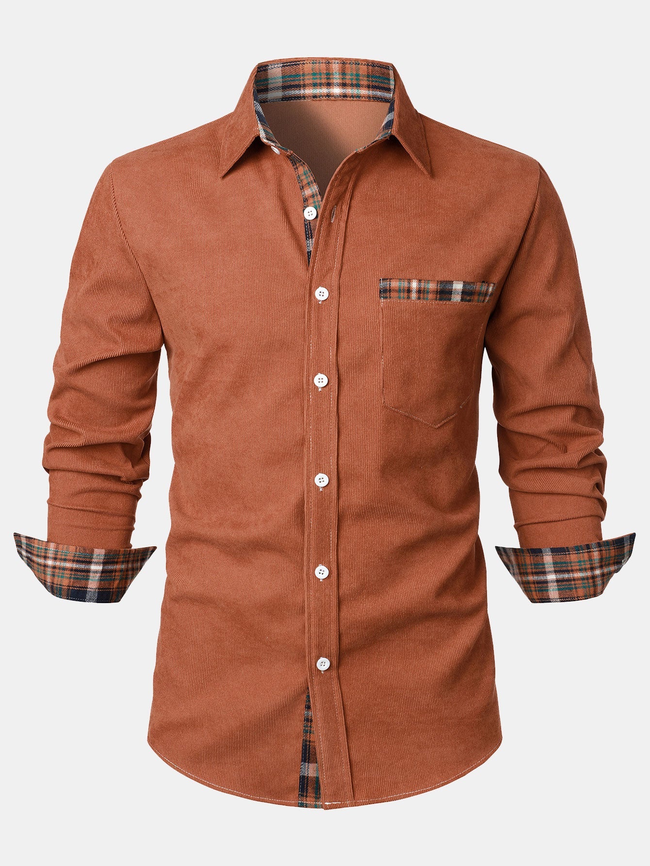 Corduroy Plaid Panel Button Up Shirt