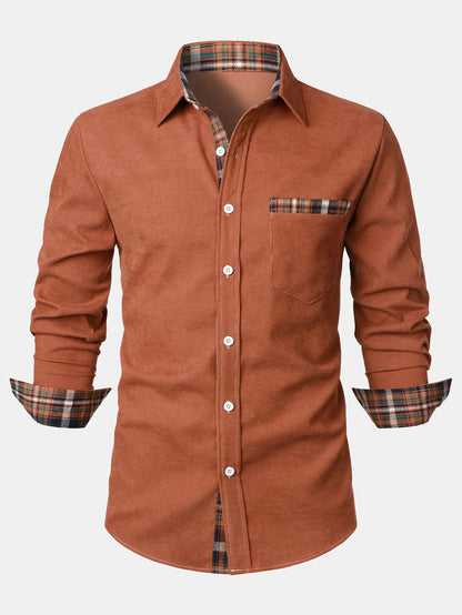 Corduroy Plaid Panel Button Up Shirt