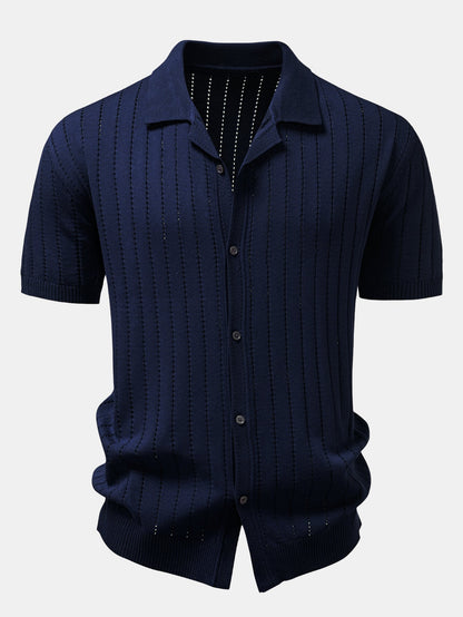 Stripe Button Up Open Knit Shirt