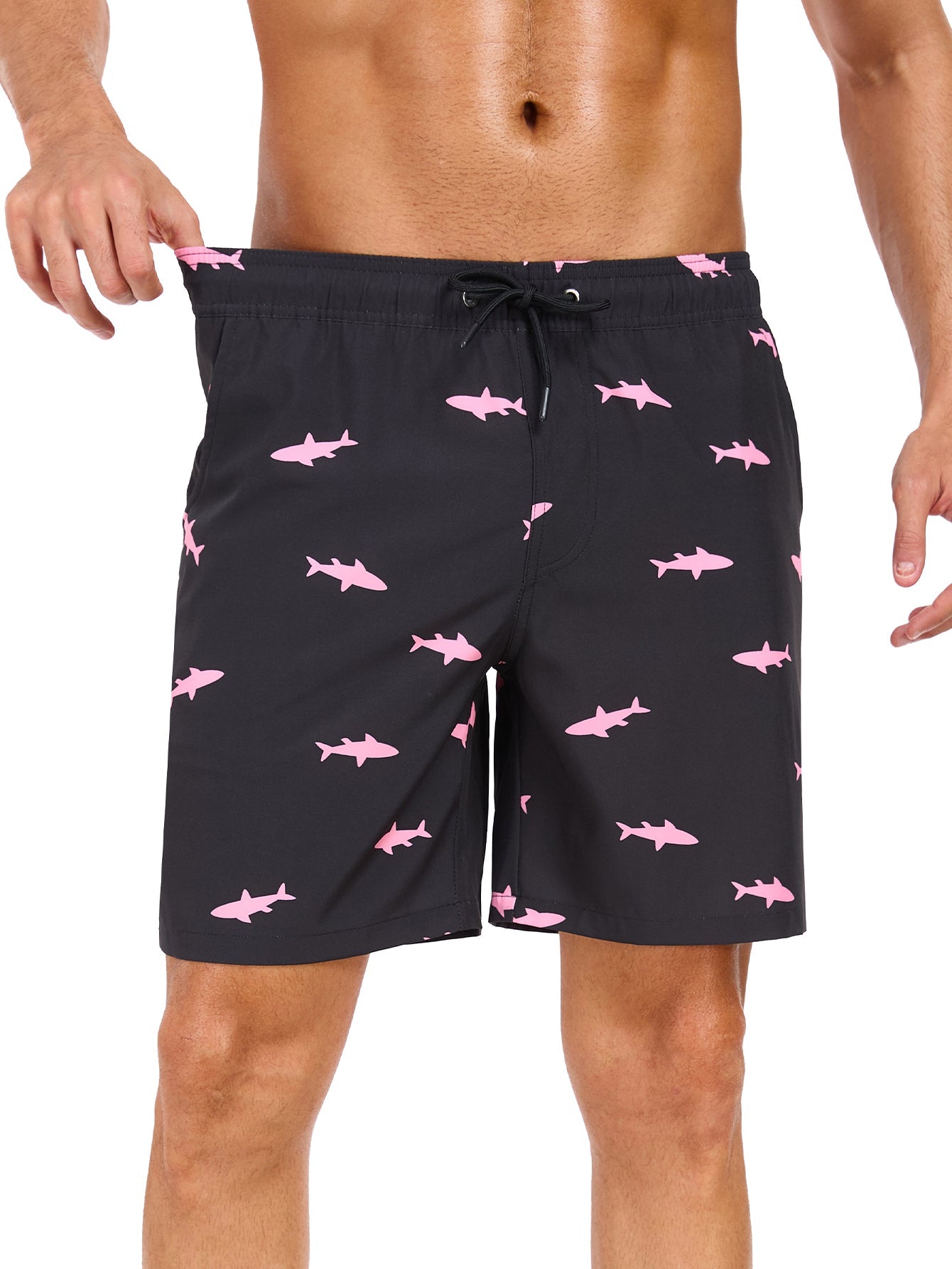 2 In 1 Pink Shark Print Swim Shorts