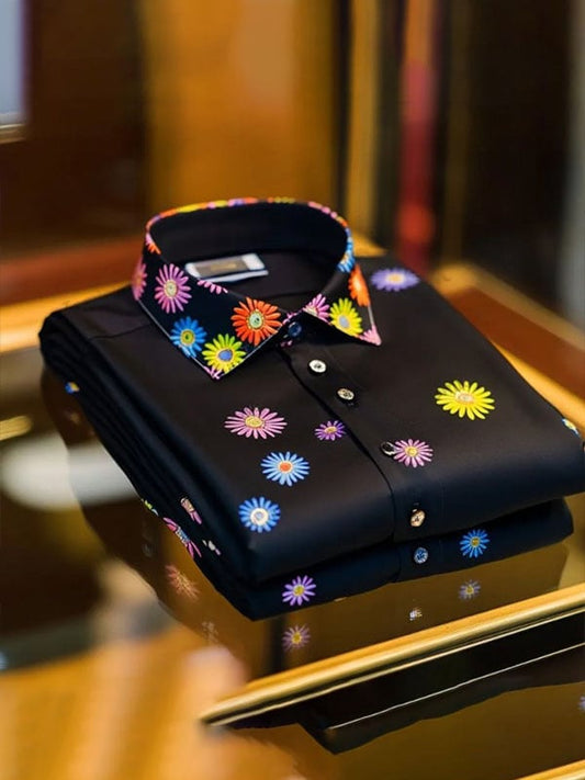 Men's Daisy Business Lapel Short Sleeve Shirt