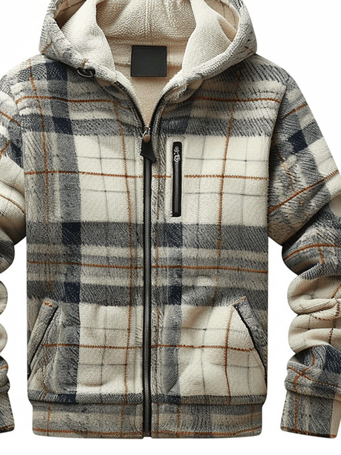 Men's Autumn & Winter Outdoor Casual Checked Hooded Jacket
