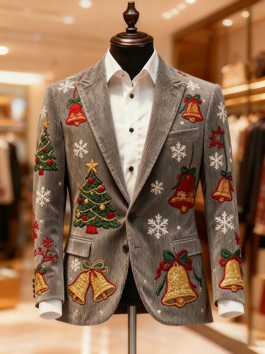 Men's Vintage Christmas Bell Tree Print Casual Jacket