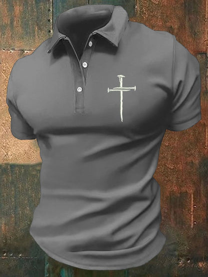 Men'S Faith Cross Print Casual Polo Shirt