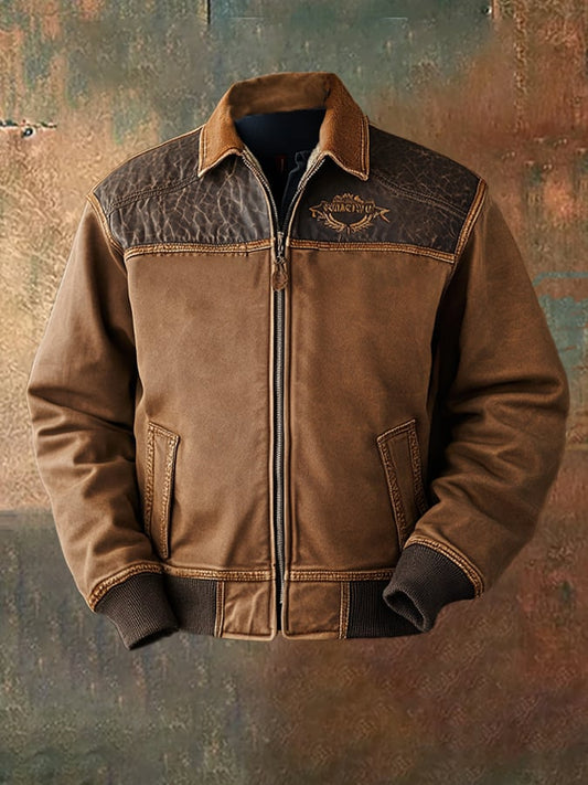Men's Vintage Suede Patchwork Lamb Fleece Multi-Pocket Reverse Collar Outdoor Jacket Coat