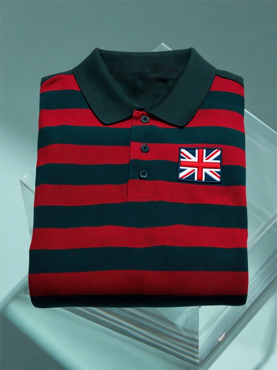 Men's Business Casual Union Jack Button Short Sleeve Polo Shirt